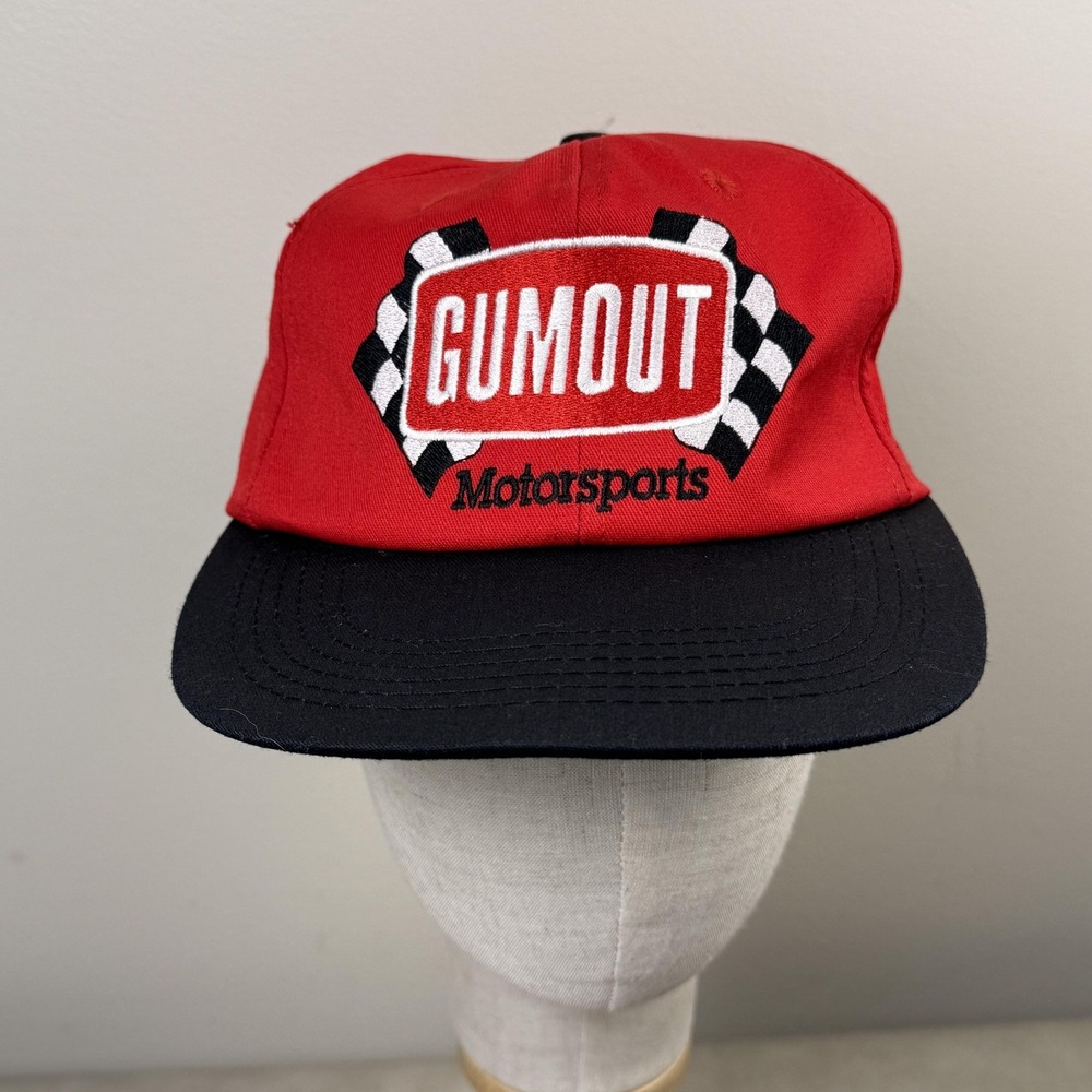 Vintage Gumout Motorsports Hat Cap Snap Back Red Black Embroidered Mens 90s
